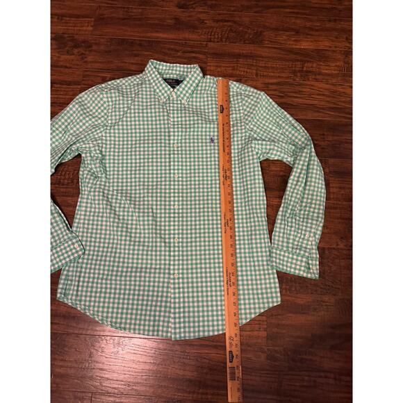 POLO RALPH LAUREN Slim Fit Green White Long Sleeve Cotton Casual Shirt Sz XL - Picture 4 of 5